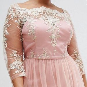 Lace MIDI Prom Dress with 3/4 sleeve & tulle skirt